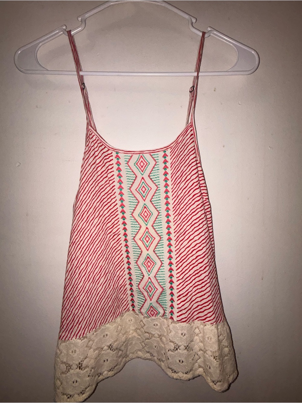 Red Camel Red & Cream Striped Embroidered Camisole